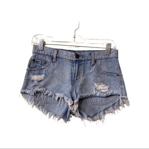 Pistola Distressed Light Wash Denim Frayed Shorts